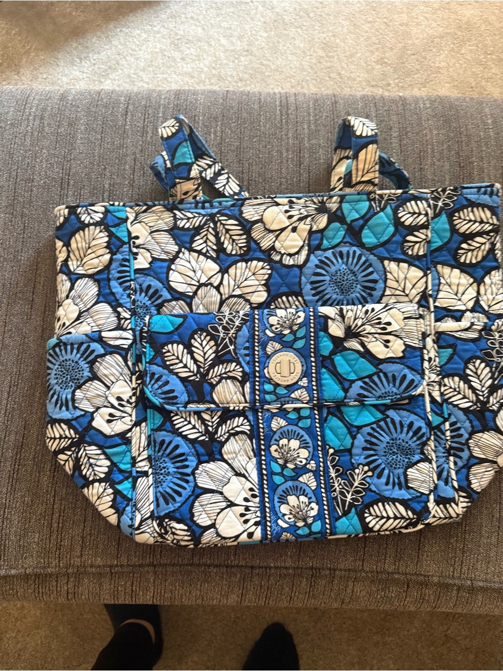 Blue Floral Quilted Tote Bag